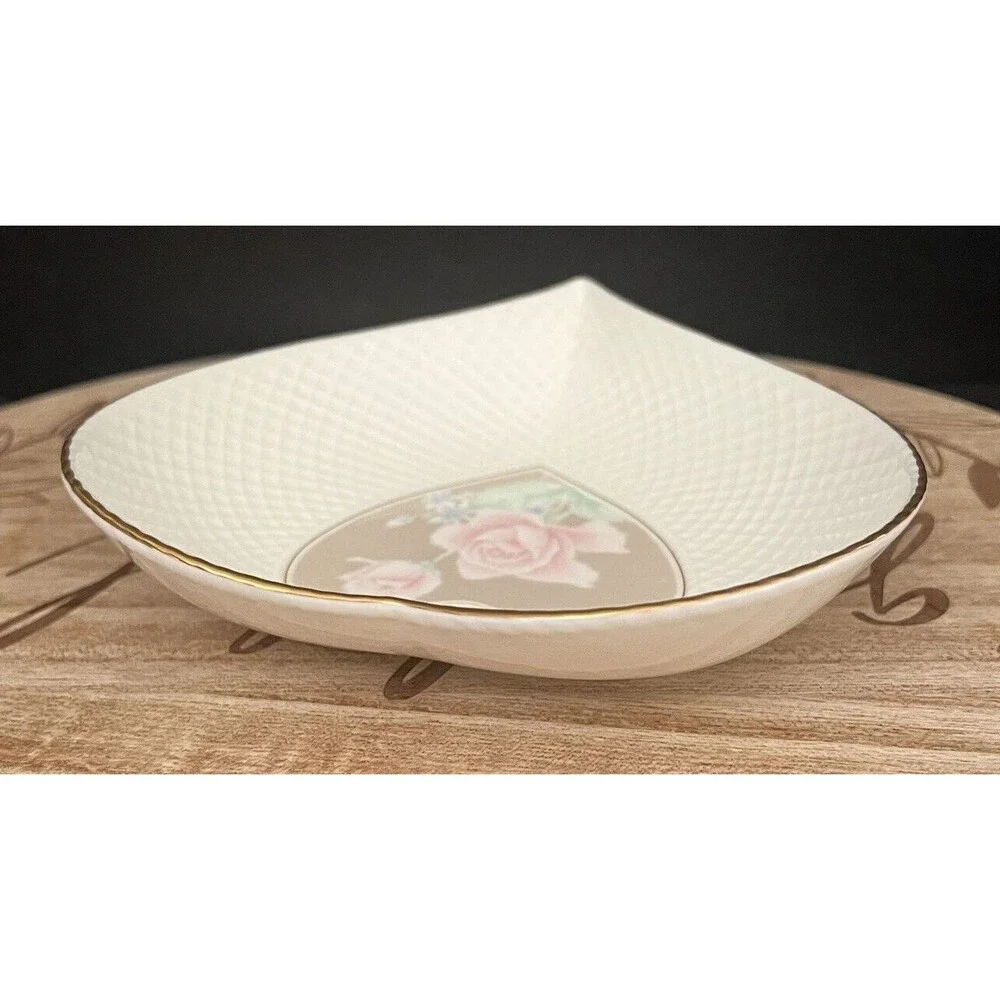 Mikasa ROSE DUET Taupe Heart Candy Dish Ivory Bone China Japan 6